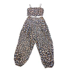 VICTORIA'S SECRET 2-Piece Harem Pants Crop Top Set S Animal Print Tan Navy
